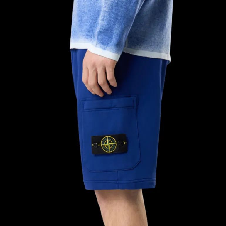 Short cargo STONE ISLAND coton bleu pétrole poches cordon taille élastique