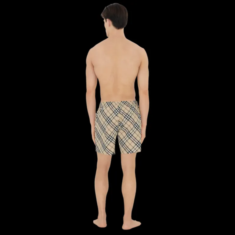 Short de bain à cordon BURBERRY nylon carreaux check beige