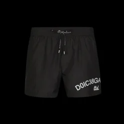 Short de bain court nylon noir logo D&G blanc