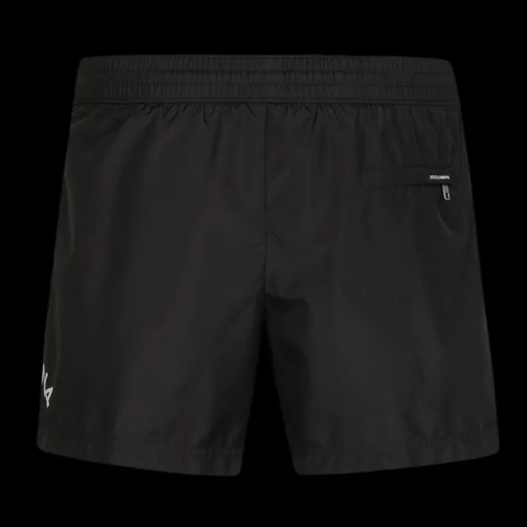 Short de bain court nylon noir logo D&G blanc