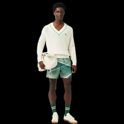 Short de bain LACOSTE nylon séchage rapide imprimé vert Tennis