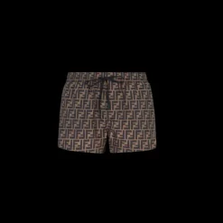 Short de bain élastique FENDI cordon tissu vitrifié marron motif FF