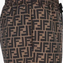 Short de bain élastique FENDI cordon tissu vitrifié marron motif FF