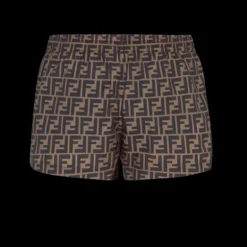 Short de bain élastique FENDI cordon tissu vitrifié marron motif FF