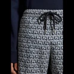 short de bain MONCLER bleu marine imprimé monogramme blanc all-over