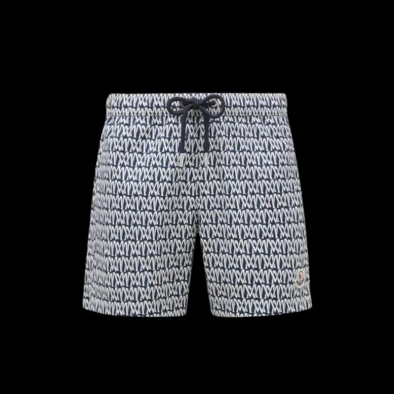 short de bain MONCLER imprimé monogramme gris noir all-over