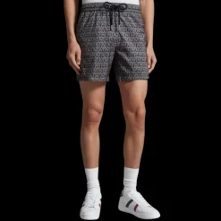short de bain MONCLER imprimé monogramme gris noir all-over