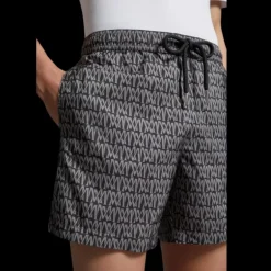 short de bain MONCLER imprimé monogramme gris noir all-over