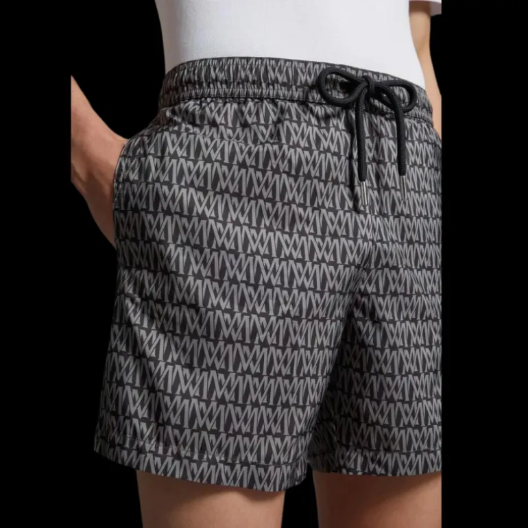 short de bain MONCLER imprimé monogramme gris noir all-over