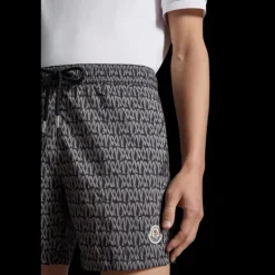 short de bain MONCLER imprimé monogramme gris noir all-over