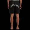 Short de sport PALM ANGELS nylon noir logo incurvé blanc