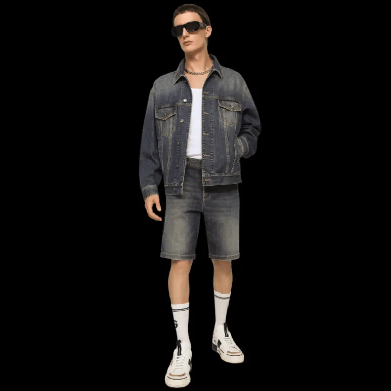 Short jean DOLCE & GABBANA denim stretch délavé bleu clair