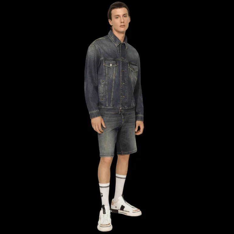 Short jean DOLCE & GABBANA denim stretch délavé bleu clair