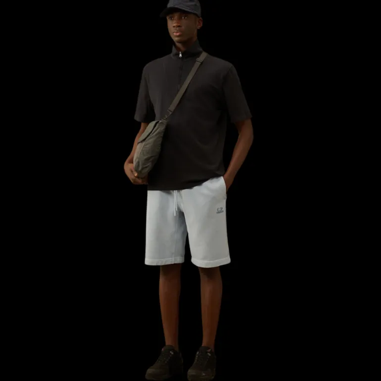 Short molleton CP COMPANY coton bleu ciel logo diagonal