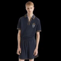 Short taille élastique  FENDI jacquard FF bleu marine bord marron