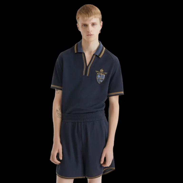 Short taille élastique FENDI jacquard FF bleu marine bord marron