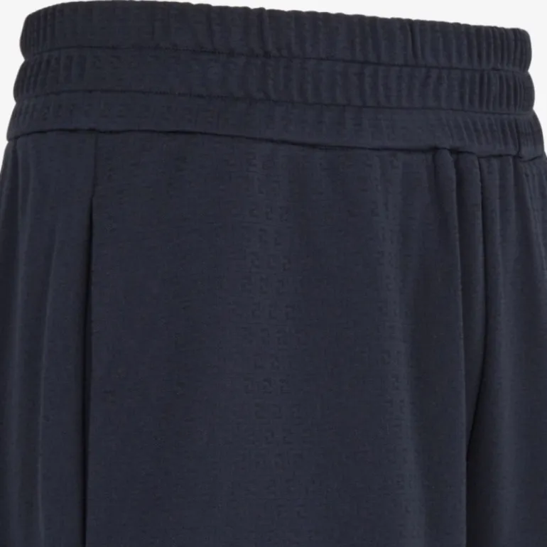 Short taille élastique FENDI jacquard FF bleu marine bord marron