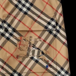 Short tissu sergé tissé Check beige poche cavalier