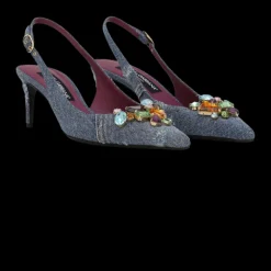 Slingback DOLCE & GABBANA denim patchwork ornements cristaux multicolore