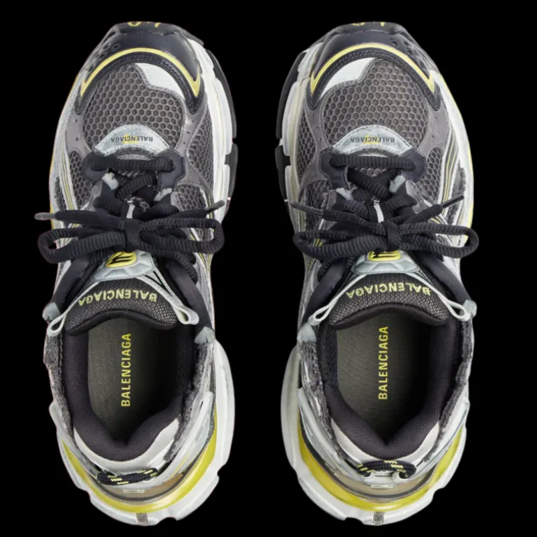 Sneaker BALENCIAGA Runner maille nylon gris jaune blanc