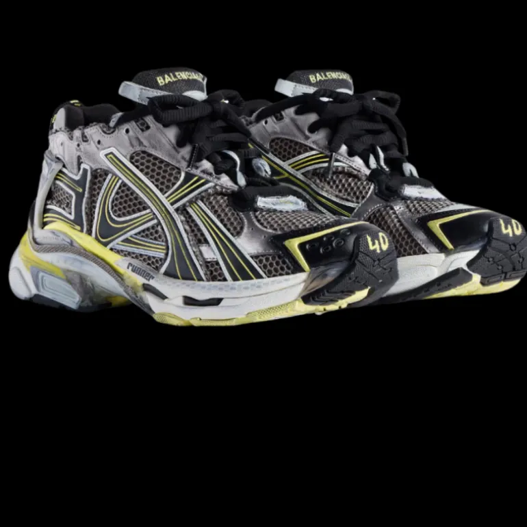 Sneaker BALENCIAGA Runner maille nylon gris jaune blanc