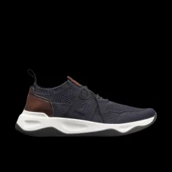 Sneaker basse Basket BERLUTI Shadow maille bleu marine cuir veau marron