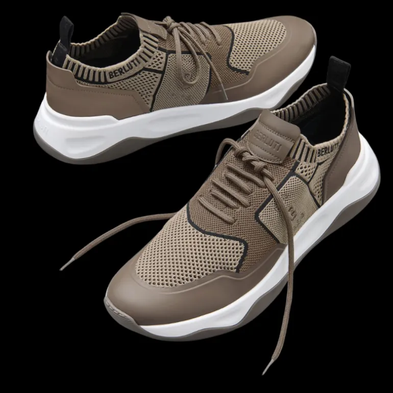 Sneaker basse BERLUTI Shadow Maille beige Cuir Veau Film Gomme