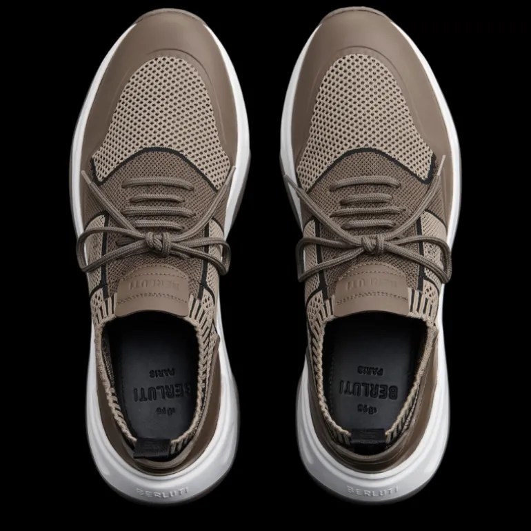 Sneaker basse BERLUTI Shadow Maille beige Cuir Veau Film Gomme