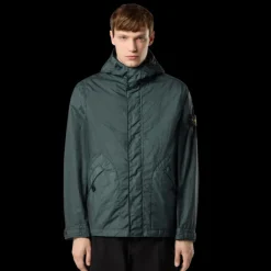 STONE ISLAND Blouson zippé à capuche nylon vert bouteille MEMBRANA 3L TC