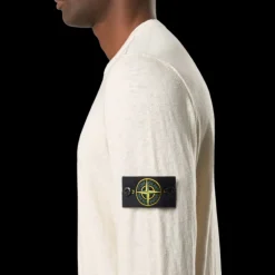 STONE ISLAND Pull ras-du-cou coton bio nylon écru bord roulotté