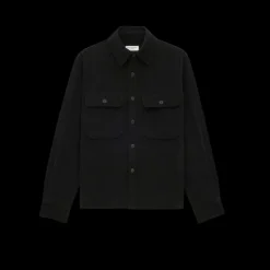 Surchemise boutons SAINT LAURENT col pointe coton velours noir poches poitrine