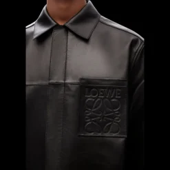 Surchemise LOEWE zippée cuir agneau nappa noir poche anagram