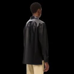 Surchemise LOEWE zippée cuir agneau nappa noir poche anagram