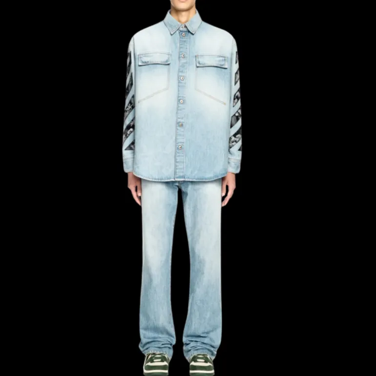 Surchemise OFF WHITE jean bleu poche poitrine rabat Arrow flèche dos