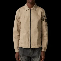 Surchemise STONE ISLAND coton beige effet vintage poche manche Compass