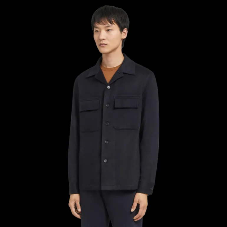 Surchemise ZEGNA Oasi Cachemire Bleu marine Poche plaquée