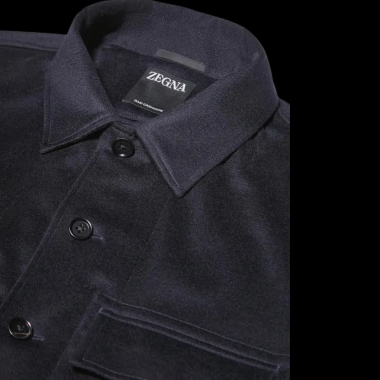 Surchemise ZEGNA Oasi Cachemire Bleu marine Poche plaquée