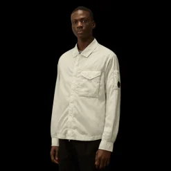 Surchemise zippée CP COMPANY nylon Chrome-R gris bleu poche poitrine