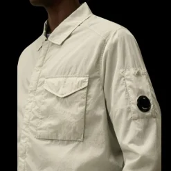 Surchemise zippée CP COMPANY nylon Chrome-R gris bleu poche poitrine