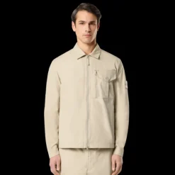Surchemise zippée  STONE ISLAND Ghost coton beige badge ton sur ton