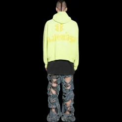 Sweat à capuche BALENCIAGA Tape Type Ripped Pocket Large Fit polaire bouclée jaune fluo