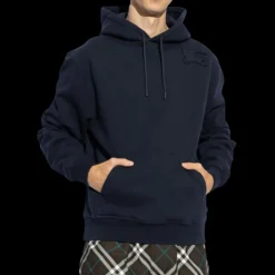 Sweat à capuche BURBERRY jersey coton épais bleu marine motif chevalier