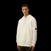 Sweat à capuche CP COMPANY en polaire coton à relief diagonal blanc