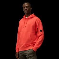 Sweat à capuche CP COMPANY en polaire coton à relief diagonal rouge