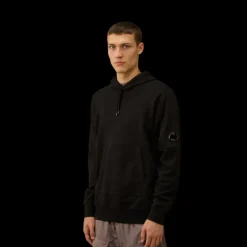 Sweat à capuche CP COMPANY en polaire coton à relief diagonal noir