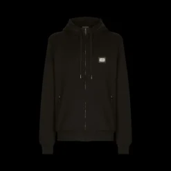 Sweat à capuche DOLCE & GABBANA en jersey de coton noir étiquette métal logo