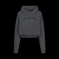 Sweat à capuche DOLCE & GABBANA court jersey coton gris imprimé logo