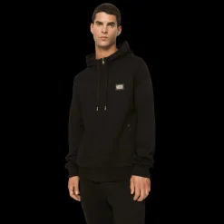 Sweat à capuche DOLCE & GABBANA en jersey de coton noir étiquette métal logo