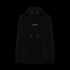 sweat à capuche LANVIN coton noir logo brodé argent