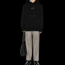 sweat à capuche LANVIN coton noir logo brodé argent